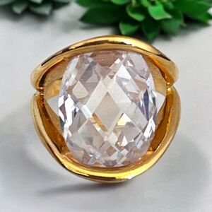 New Statement Ring Faceted Crystal Gold Tone HSN Size 7 - 9W